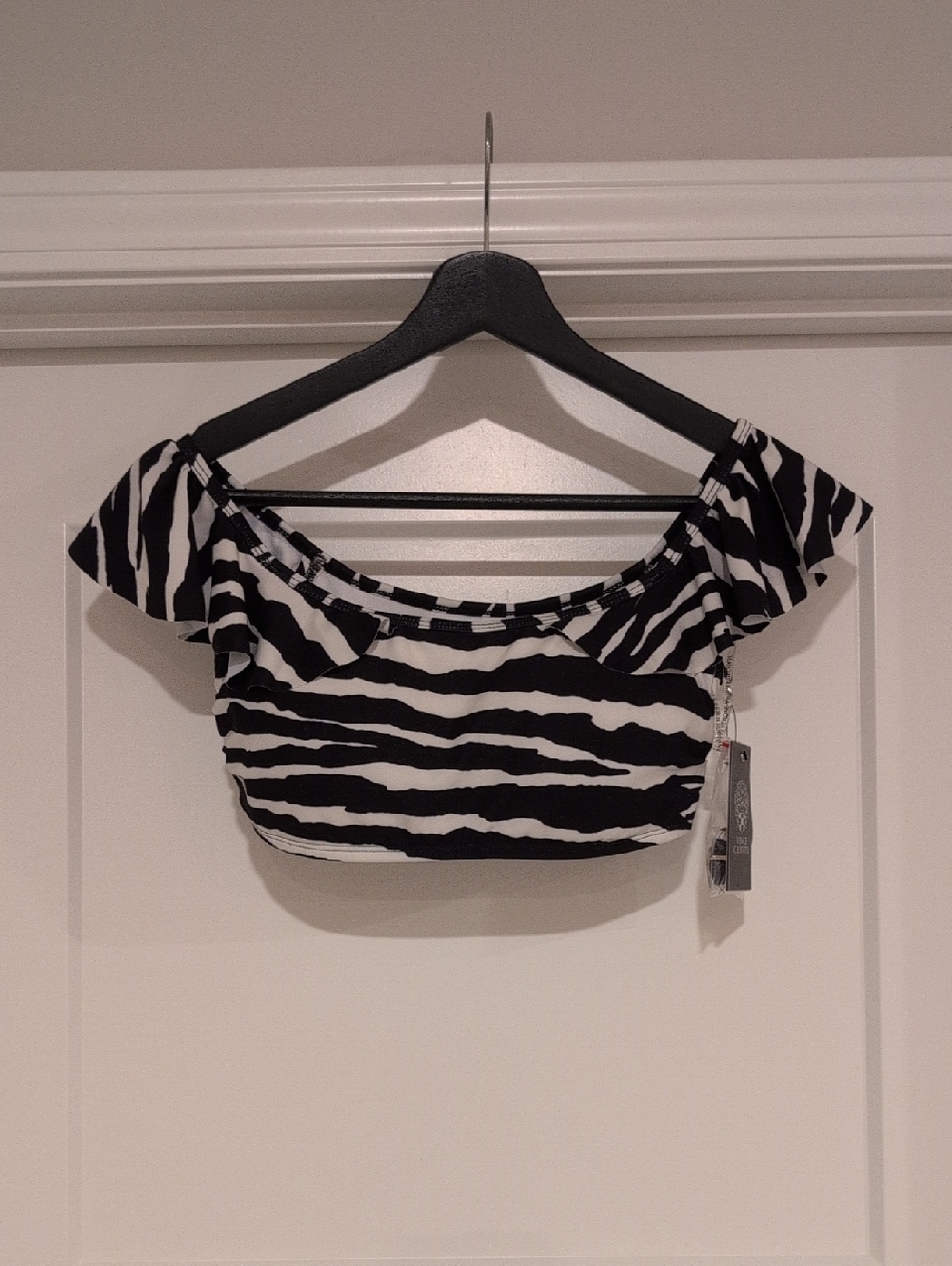 NWT Vince Camuto Black & Off-White Zebra Off-Shoulder Bikini Top (Top Only)